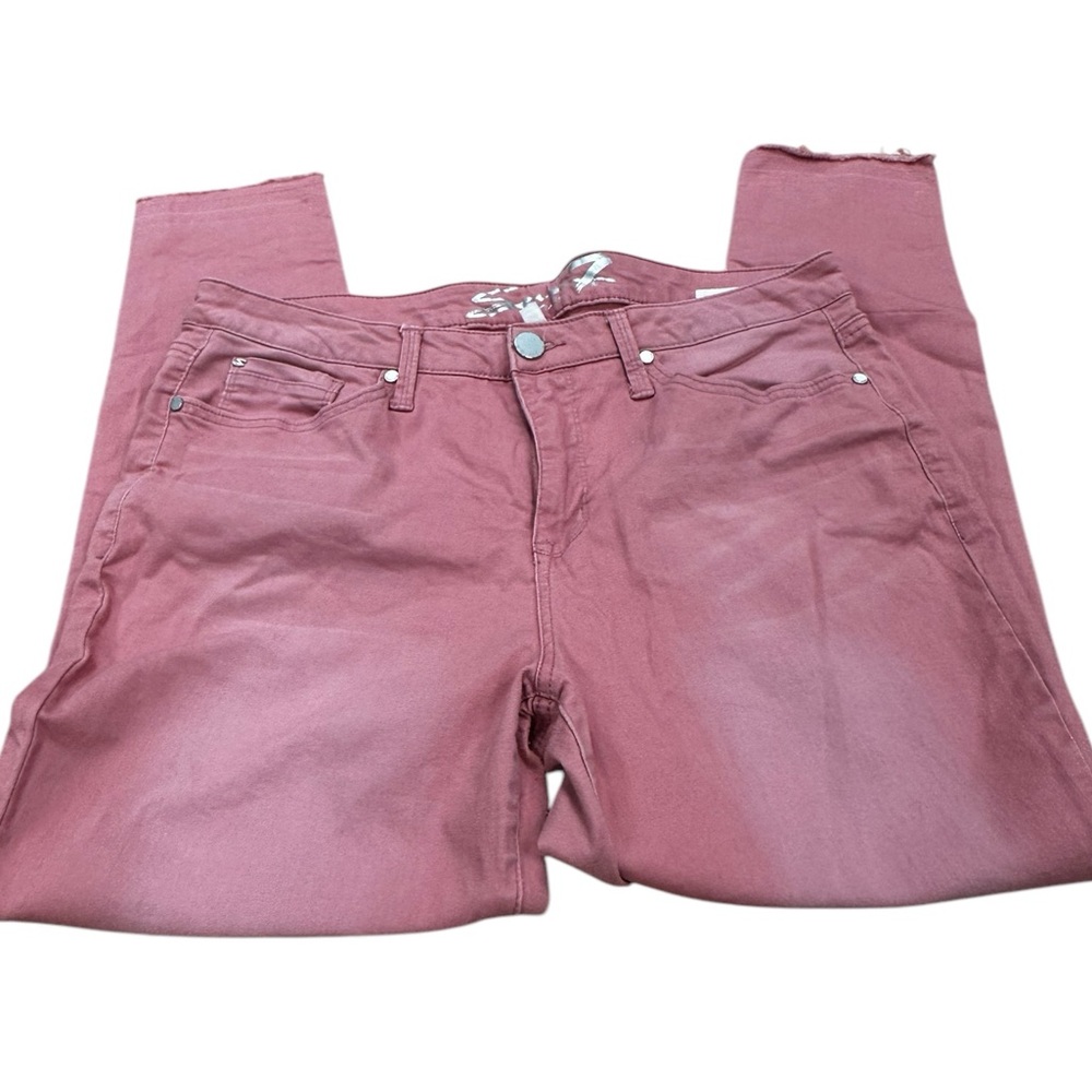 Seven 7 mid Rise ankle Skinny Pants raw hem distress denim 16 pink / coral color